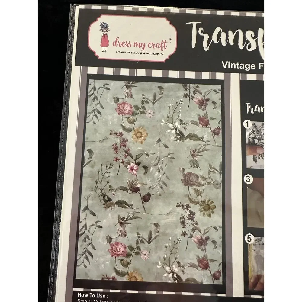 New Sealed Dress My Craft Transfer Me Vintage Floral #4 Flower Floral Dip In H2O